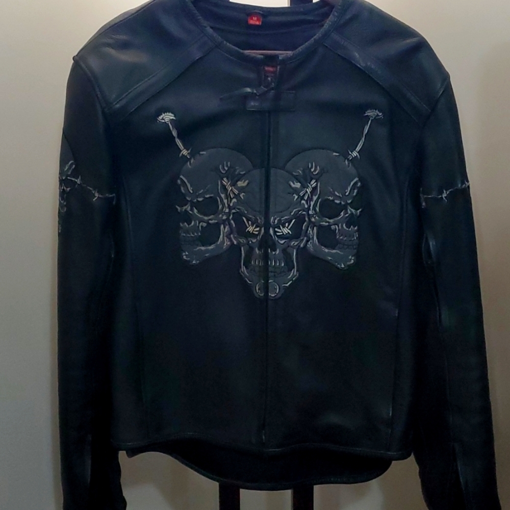 Men's First Racing Skull Barned wire leather Jacket